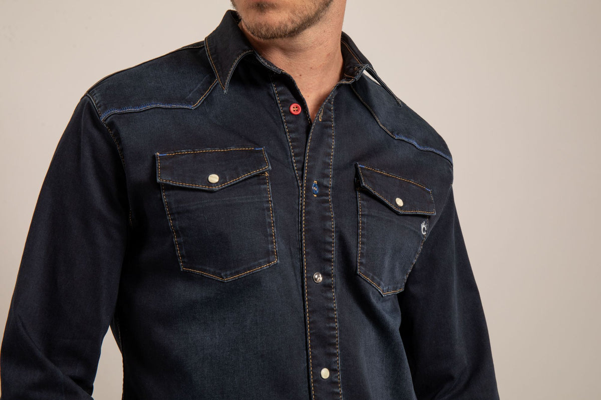 Chemise Jean Portofino Coton Bio - Bleu verso Noir