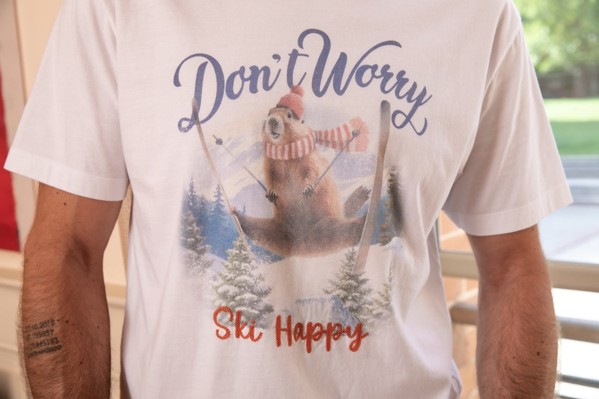 T-shirt Print Coton Bio Don't Worry - Blanc Cassé