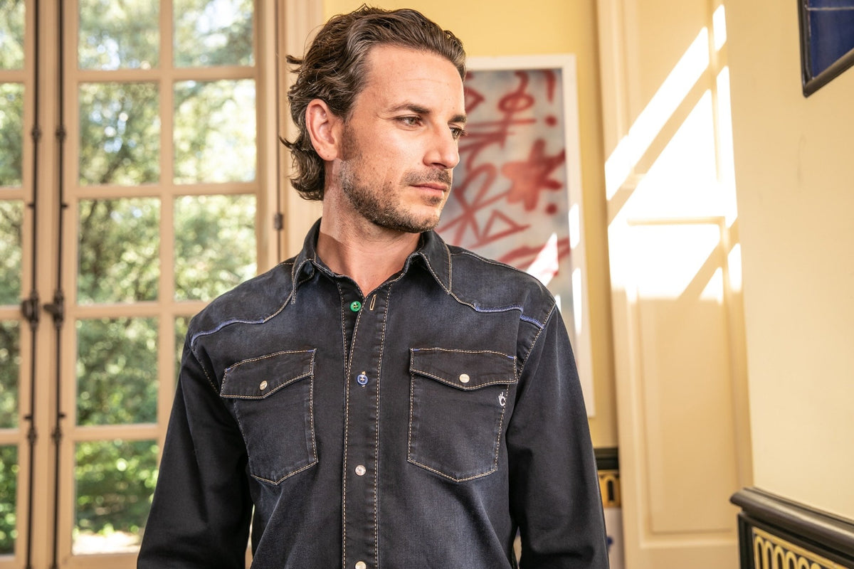 Chemise Jean Portofino Coton Bio - Bleu verso Noir - Blue Cult