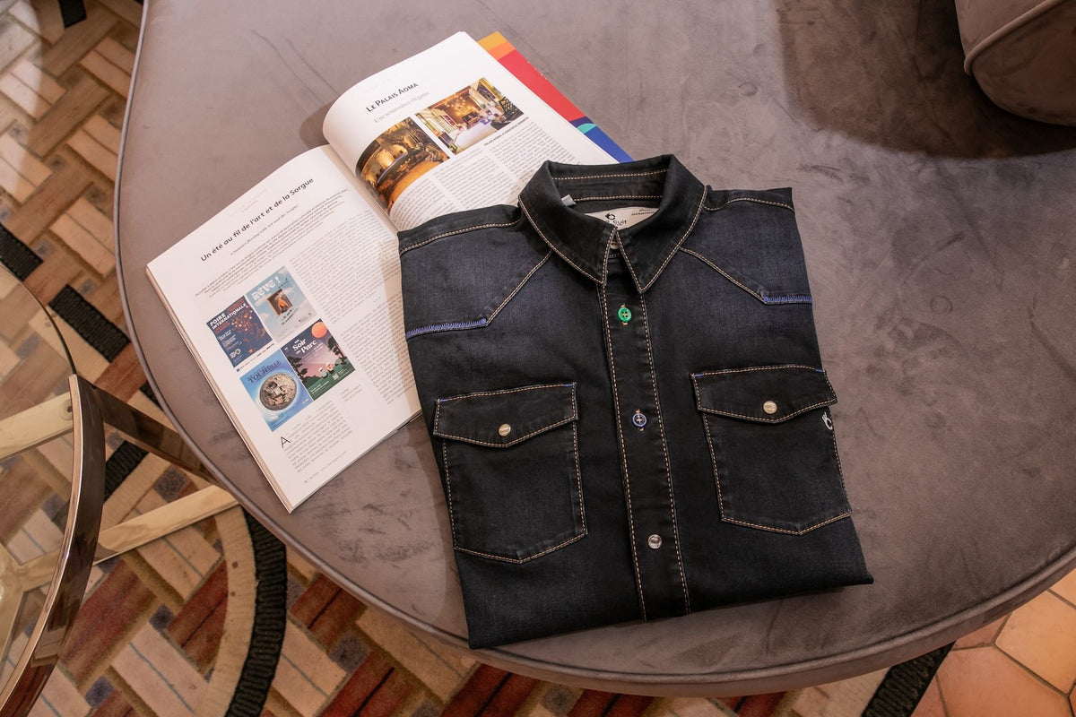 Chemise Jean Portofino Coton Bio - Bleu verso Noir - Blue Cult