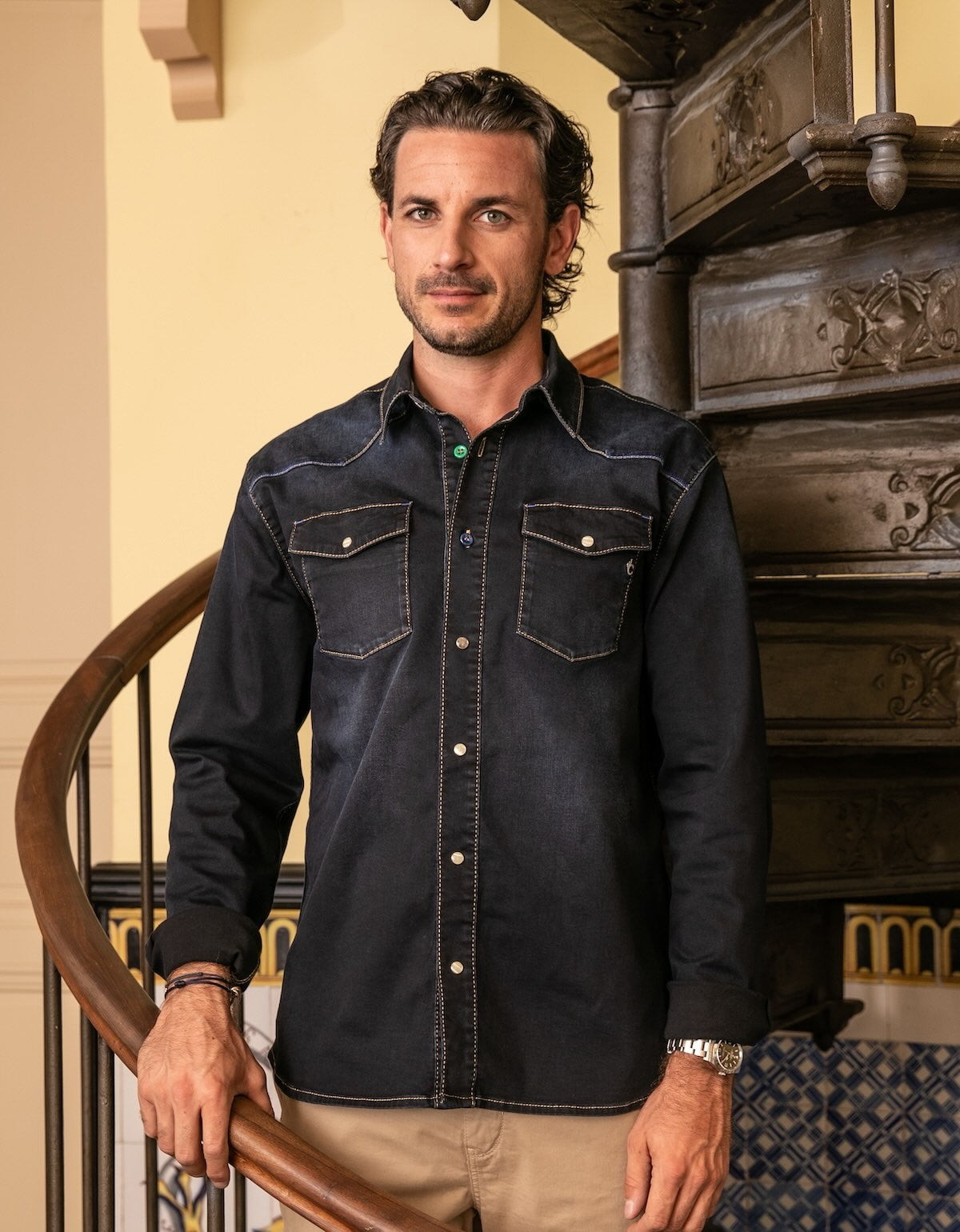 Chemise Jean Portofino Coton Bio - Bleu verso Noir