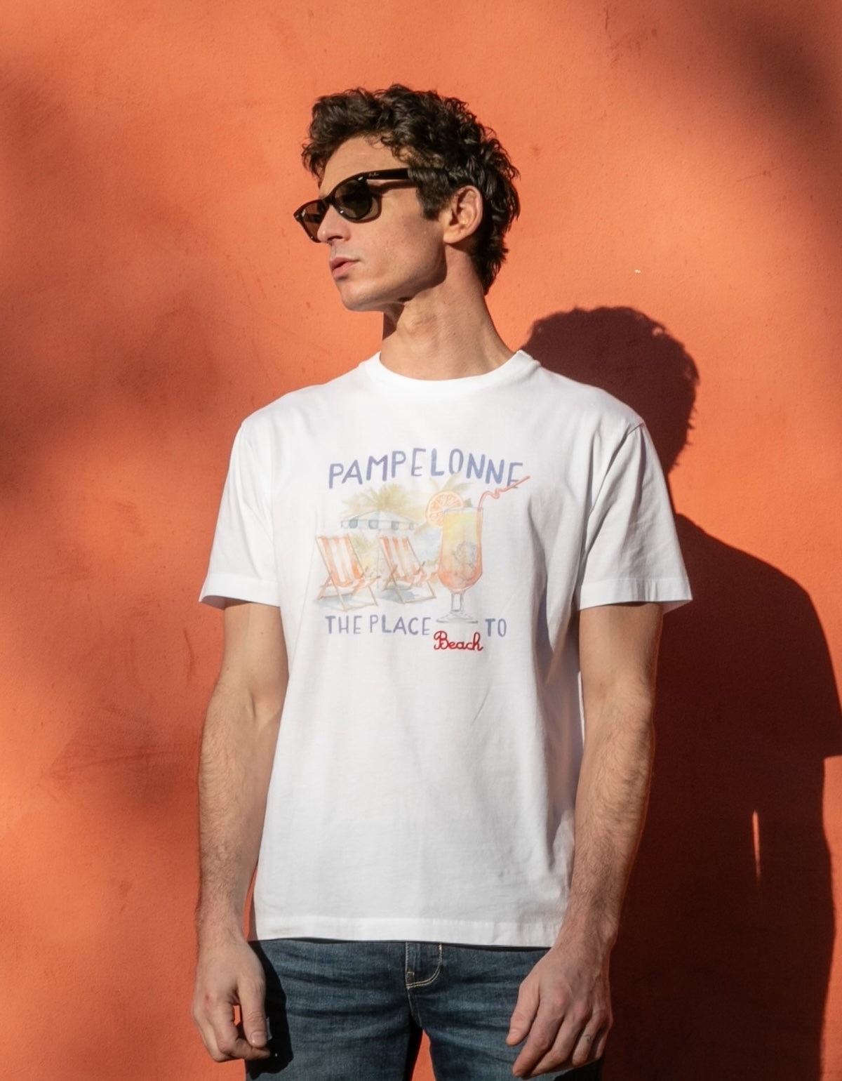 T-shirt Print Coton Bio Pampelonne - Blanc - Blue Cult