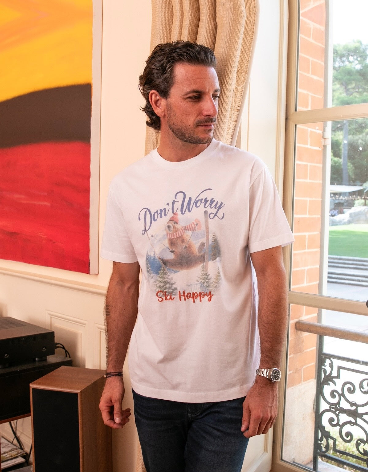 T-shirt Print Coton Bio Don't Worry - Blanc Cassé