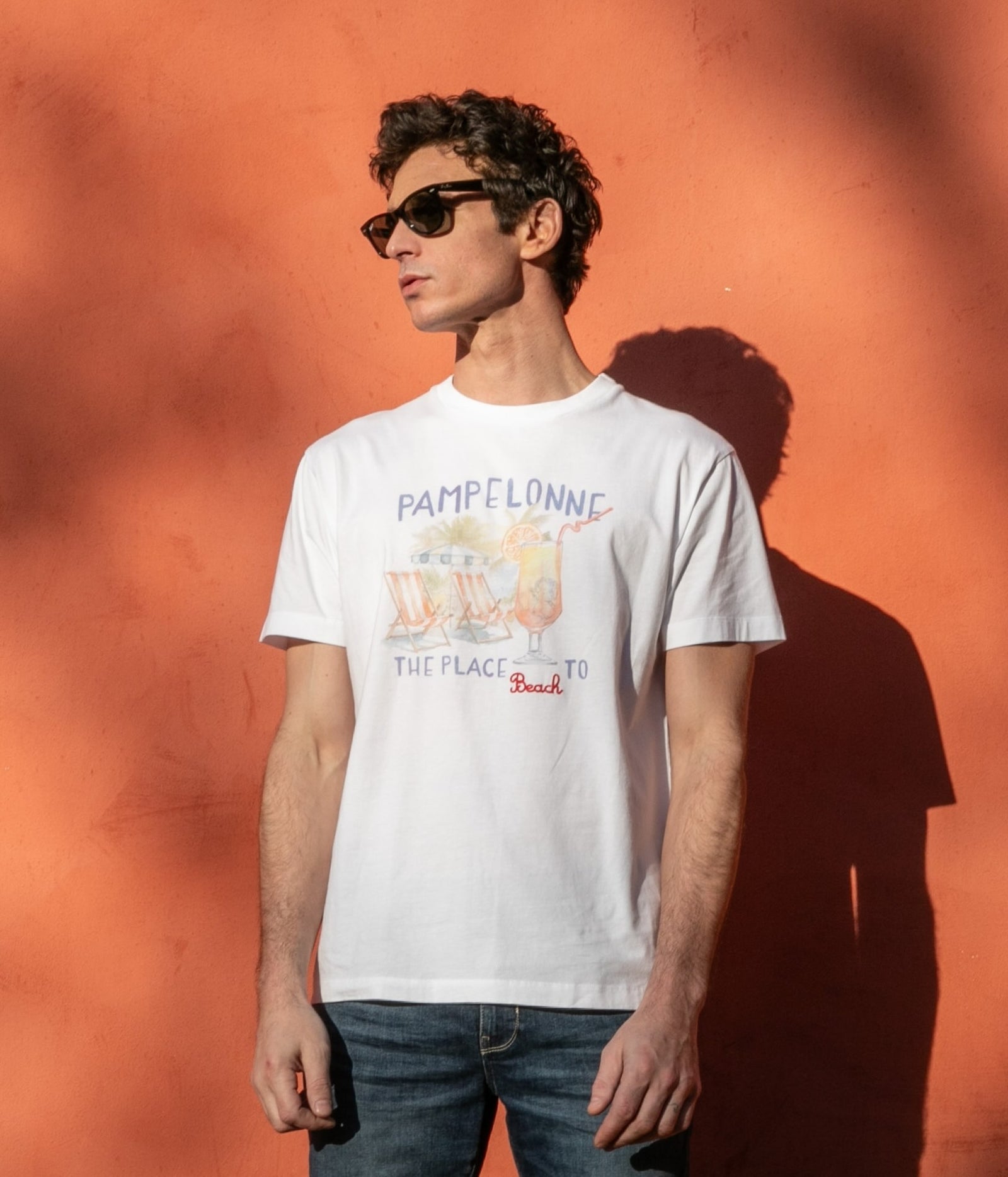 T-shirt Print Coton Bio Pampelonne - Blanc - Blue Cult