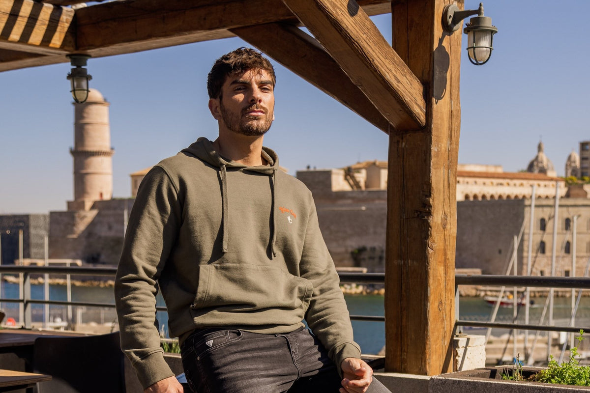 Sweat-shirt capuche Cult Coton Bio - Kaki - Blue Cult