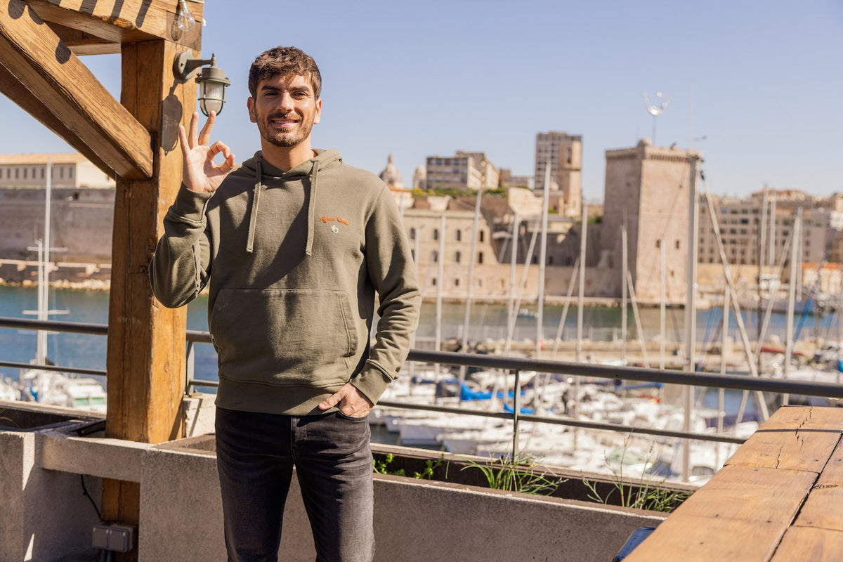 Sweat-shirt capuche Cult Coton Bio - Kaki - Blue Cult