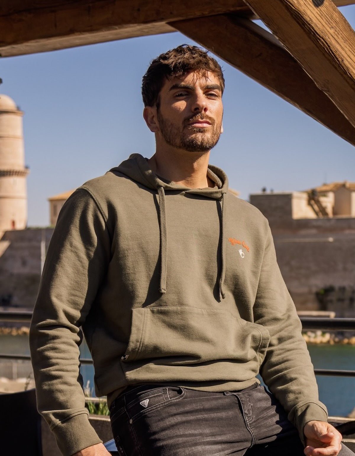 Sweat-shirt capuche Cult Coton Bio - Kaki - Blue Cult