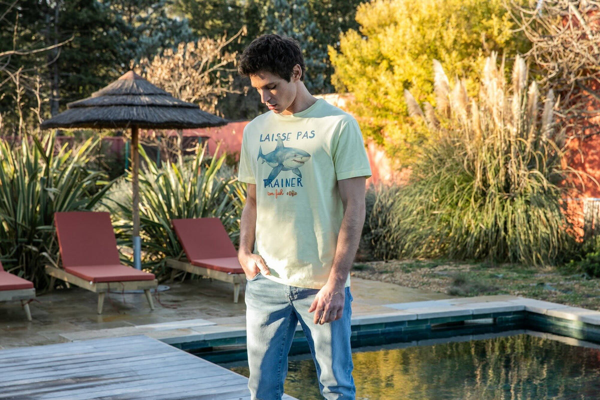 T-shirt Print Coton Bio Fish - Jaune Clair - Blue Cult