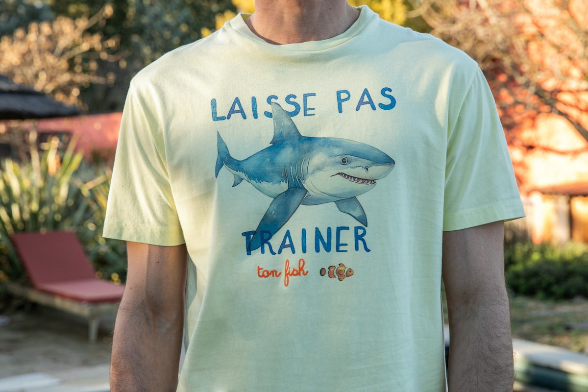 T-shirt Print Coton Bio Fish - Jaune Clair - Blue Cult