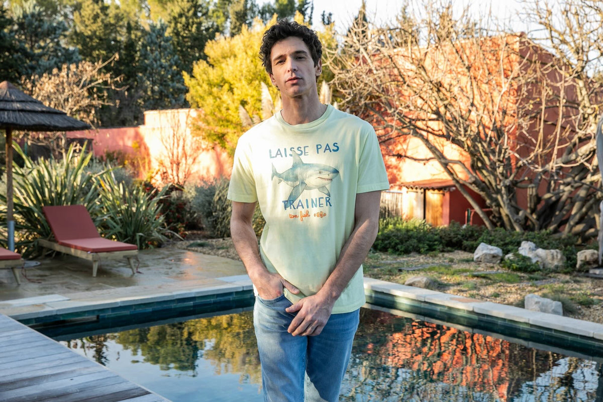 T-shirt Print Coton Bio Fish - Jaune Clair - Blue Cult