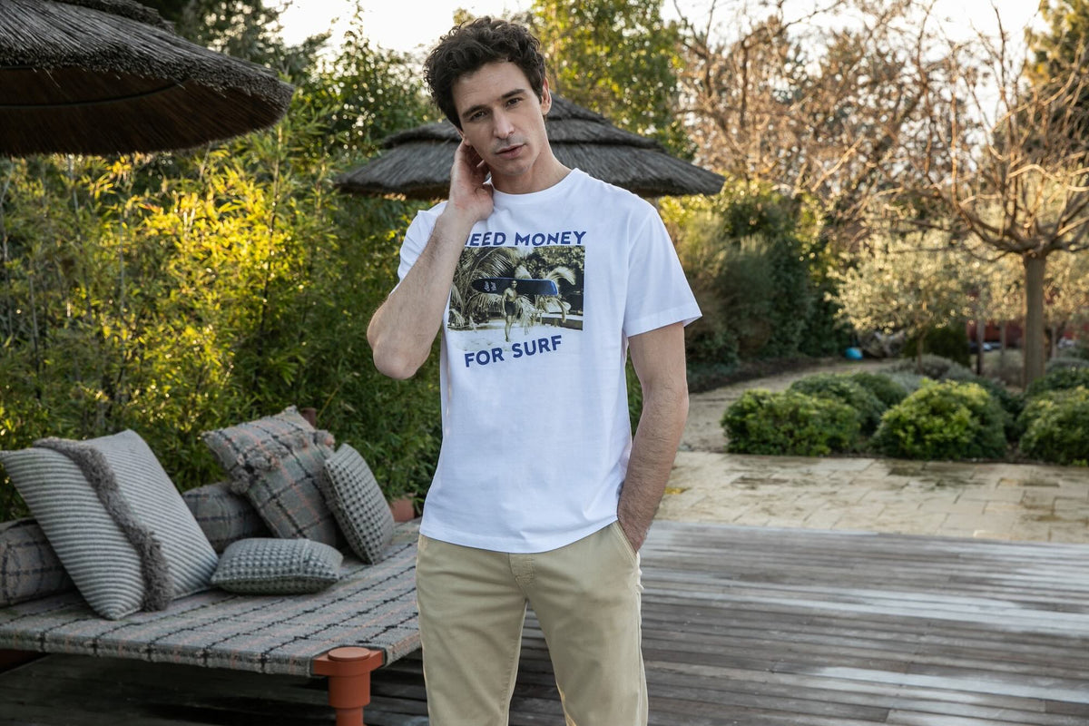 T-shirt Print Coton Bio Need Surf - Blanc - Blue Cult