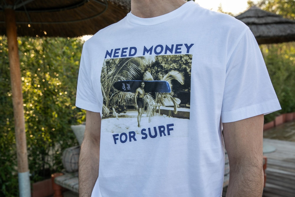 T-shirt Print Coton Bio Need Surf - Blanc - Blue Cult