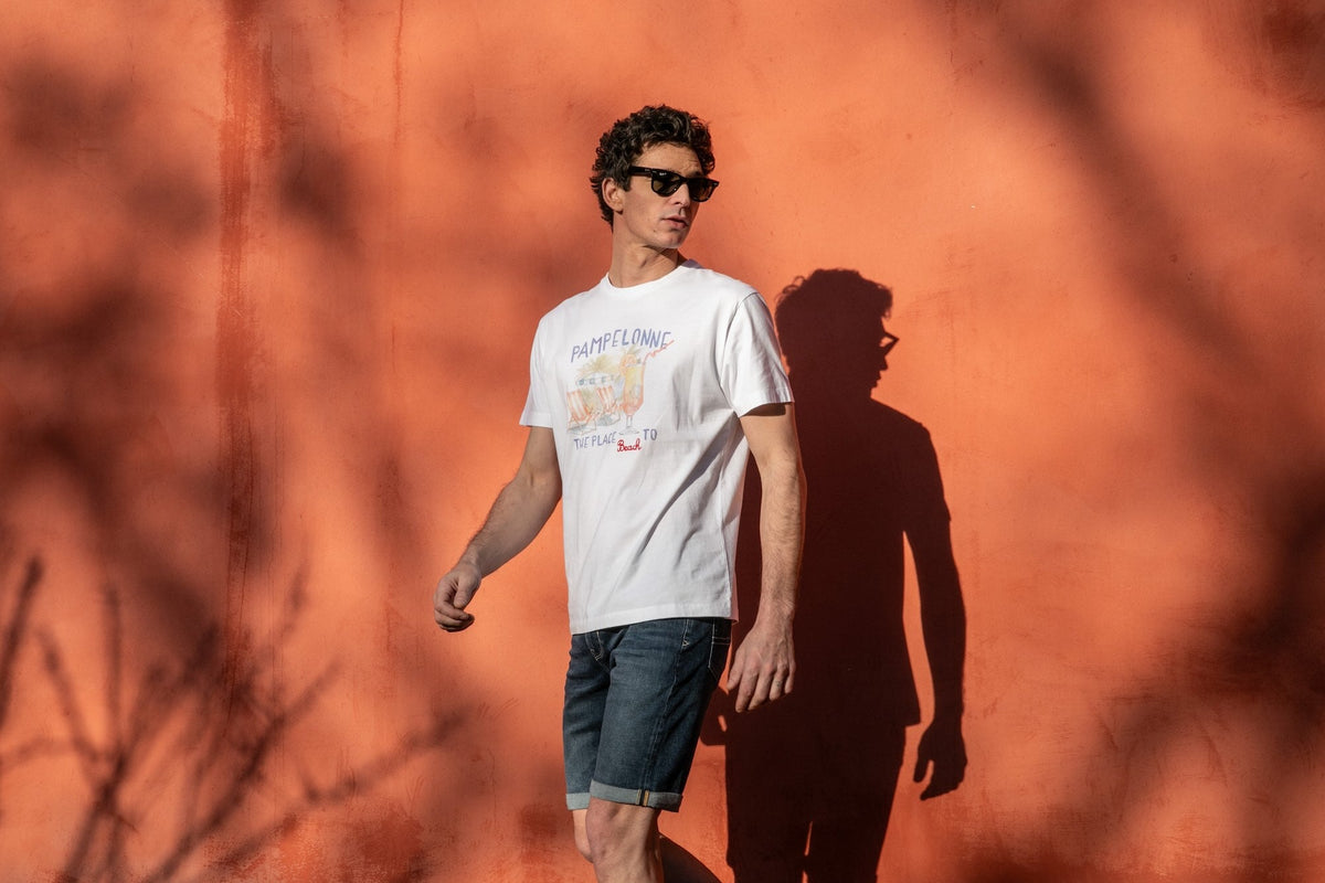 T-shirt Print Coton Bio Pampelonne - Blanc - Blue Cult