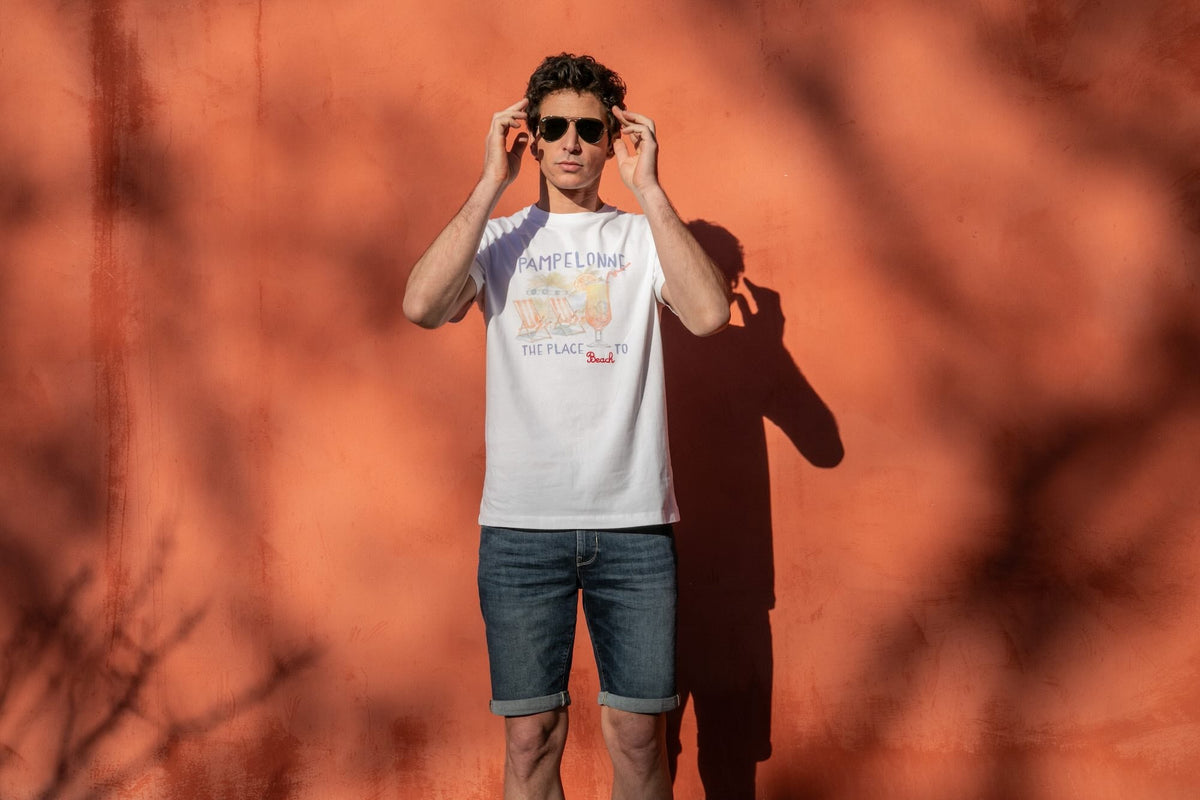 T-shirt Print Coton Bio Pampelonne - Blanc - Blue Cult