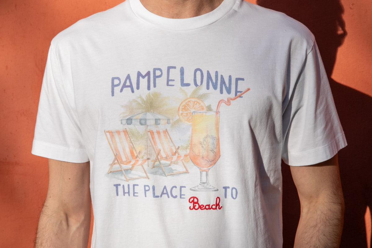 T-shirt Print Coton Bio Pampelonne - Blanc - Blue Cult