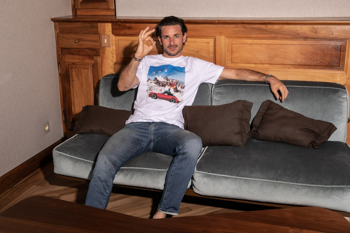T-shirt Print Coton Bio Ski Car - Blanc Cassé - Blue Cult