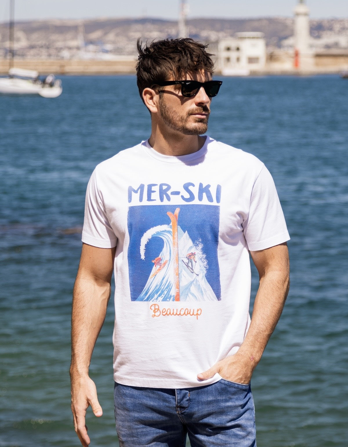 T-shirt Print Coton Bio MerSki - Blanc Cassé - Blue Cult