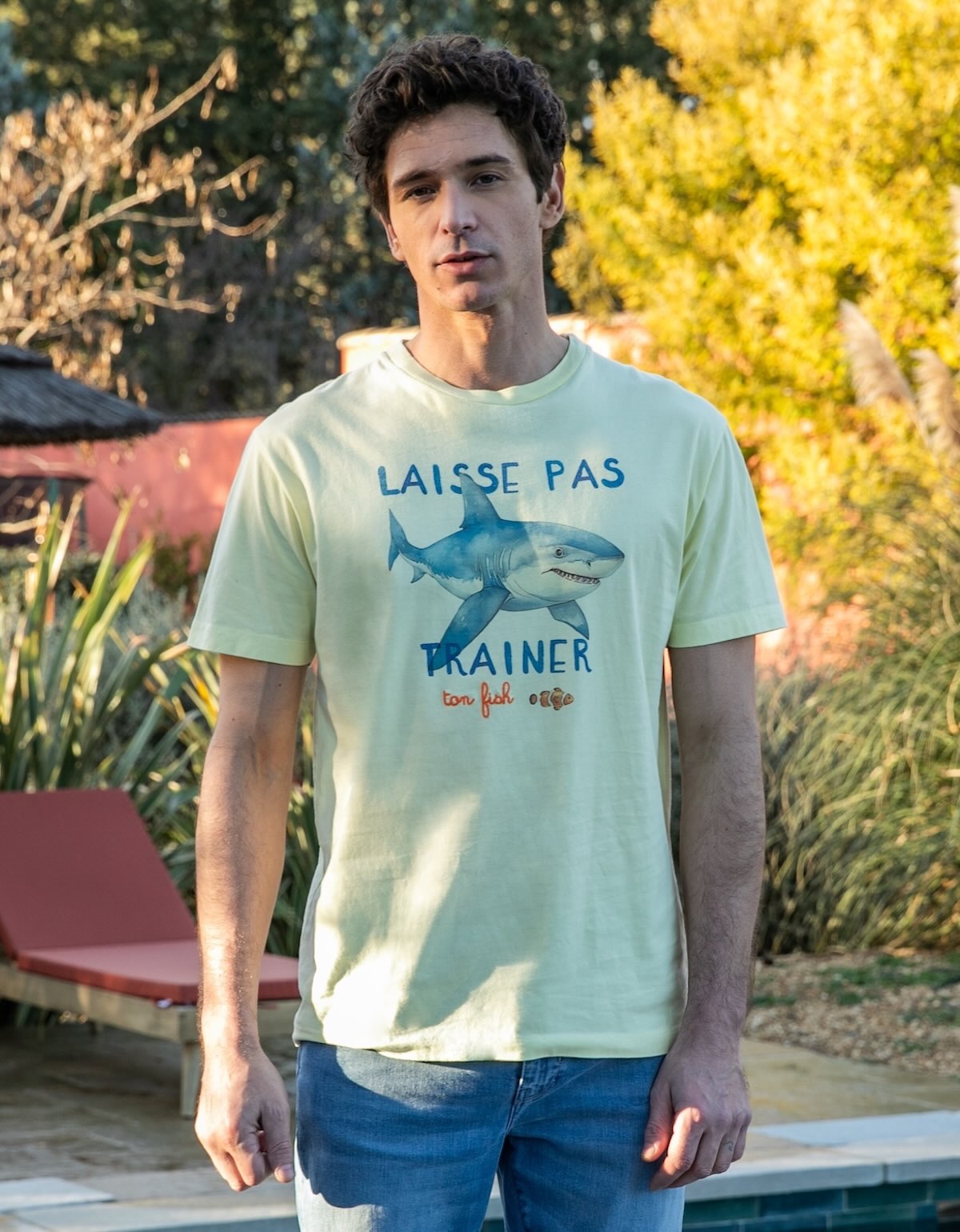 T-shirt Print Coton Bio Fish - Jaune Clair - Blue Cult